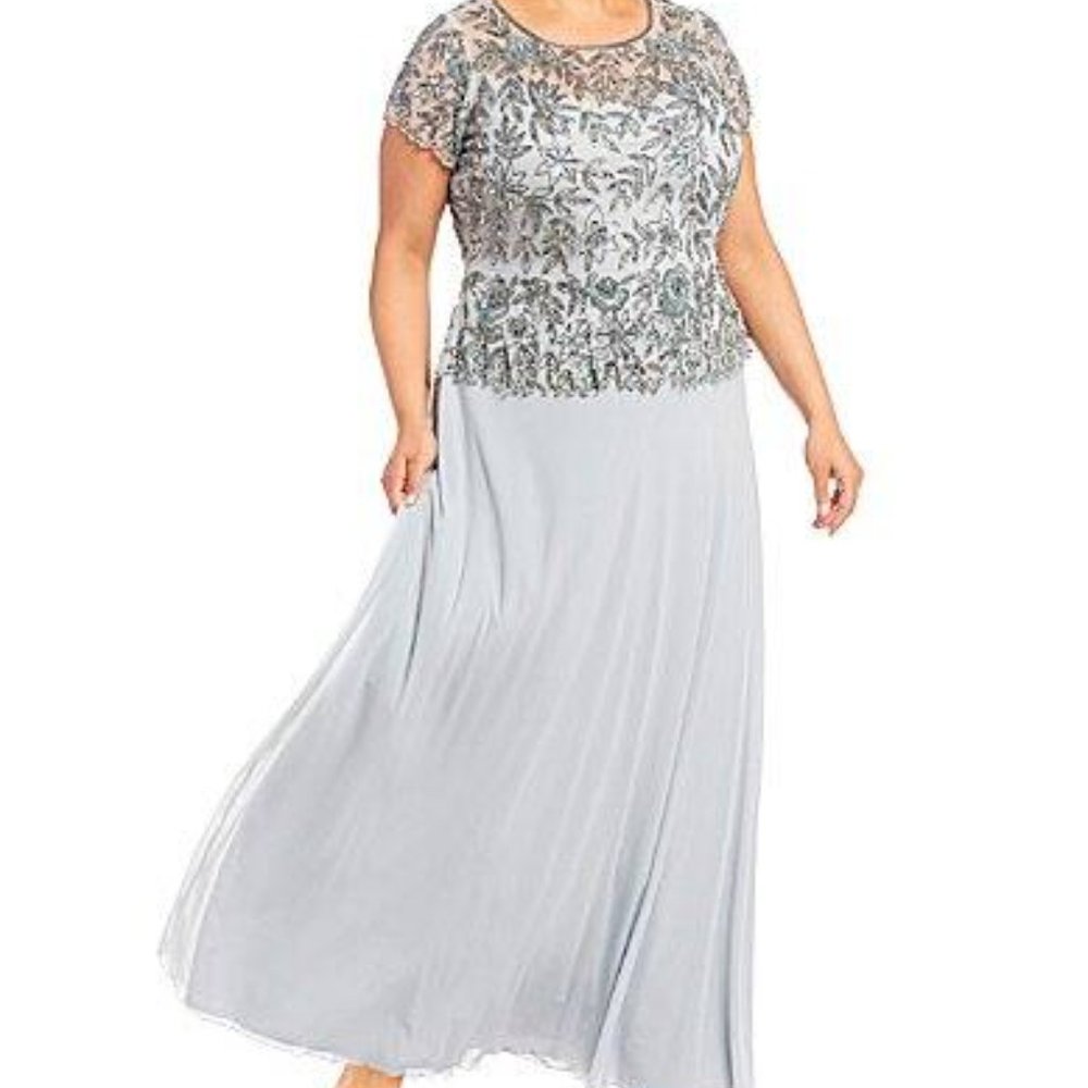 NEW Pisarro Nights Floral Beaded Evening Gown 16P